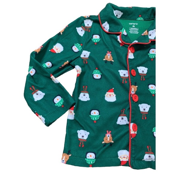 CARTERS Christmas/Festive Santa Fleece 2 Piece Button Down Pyjamas Green Boys 4T - Picture 3 of 13
